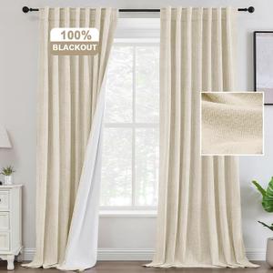 Linen Blackout Curtains 84 Inch Length For Living Room Bedroom Black Out Drapes Thermal Insulated Room Darkening Window Curtain Nursery Curtains Neutral Rustic Farmhouse, 52"W x 84"L, Bleached Sand