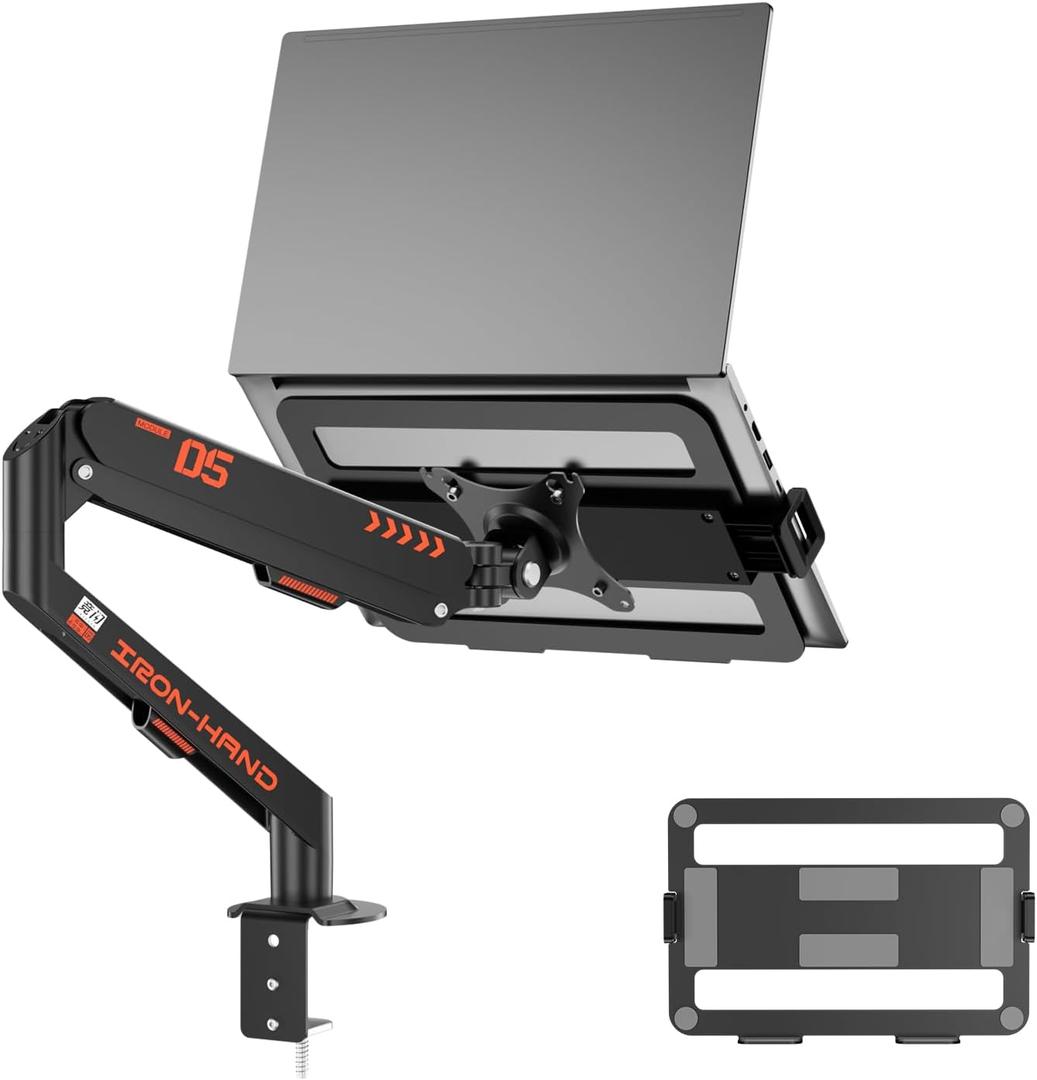 Laptop Mount for Desk (11.3"-17.3"), 360 Rotating Foldable Laptops Arm Mount with Gas Spring, Heavy Duty Aluminum Adjustable Laptop Stand with Clamp/Grommet (Black)