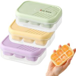 3-pack mini ice cube tray with lid and bin - 6-cubes each,easy remove and stackable, small ice cube trays for mini fridge, for coffee and personal use