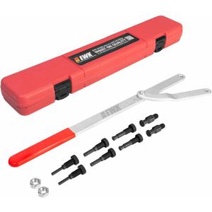 EWK Universal Camshaft Pulley Holder & Fan Clutch Removal Tool Set, Adjustable Sprocket Holding Wrench with 4 Pin Sizes for Timing Belt, Cam Gear & Pulley Service