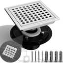 6 Inch Square Shower Drain with Flange,Brushed Nickel Shower Drain SUS 304 Stainless Steel Shower Floor Drain,Grid Quadrato Modern Bathroom Drain for Shower
