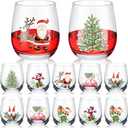 Zhehao Xmas Patterns Stemless Glass, 12 Pcs 12oz Christmas Themed Drinking Cups for Party Event, Hand Wash Only