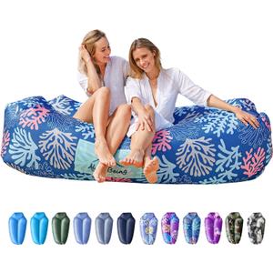 AlphaBeing Inflatable Lounger Beach Chair Accessories, Air Sofa Hammock Inflatable Couch for Camping Backyard Lakeside with Compression Sacks, Ideal Outdoor Gifts for Adults (Coral Navy)