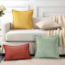 Mecatny Corduroy Throw Pillow Covers 22x22 Set of 2, Neutral Decorative Soft Boho Couch Pillow Covers with Broadside for Sofa Living Room, Mustard Yellow