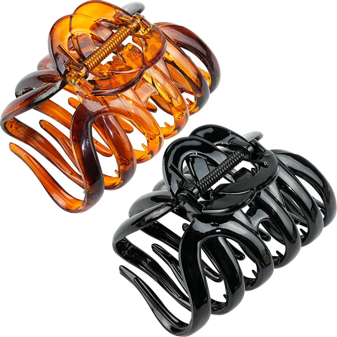 2 Pieces 3.5'' Large Octopus Claw Clips for Thick Long Hair, Big Hair Clips for Women, Strong Hold Hair Claw Clips, Bright Non-slip Jaw Hair Clips (Black and Tortoise)