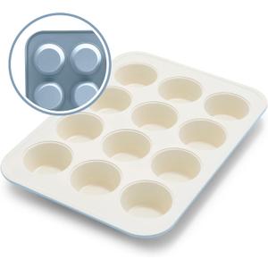 GreenLife 12-Cup Muffin Pan, Healthy Ceramic Nonstick Bakeware, PFOA & PFAS-Free Cupcake Tray, Durable Baking Pan, Versatile Kitchen Essential, Easy Clean Muffin Mold, Nonstick Baking Sheet, Blue Haze