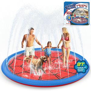 Non Slip Splash Pad for Kids and Dogs, 87'' Extra Large Splash Pad Outdoor Sprinkler for Kids, Dog Water Summer Toys Outdoor Toys for Toddlers 3-5 Ages 4-12 (Red)