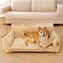 FUNNY FUZZY Dog Bed for Medium Large Dogs - Orthopedic Dog Sofa with Removable Washable Cover and Anti-Slip Bottom, Supportive Foam Pet Couch Bed, Camel, XL