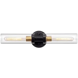 Bathroom Sconces Wall Lighting W/ Clear Glass, 2-Light Bathroom Vanity Light Fixtures, Modern Wall Lights for Mirror Living Room Hallway, Black and Gold Brushed Brass, E26 T10 Bulbs(Excluded)