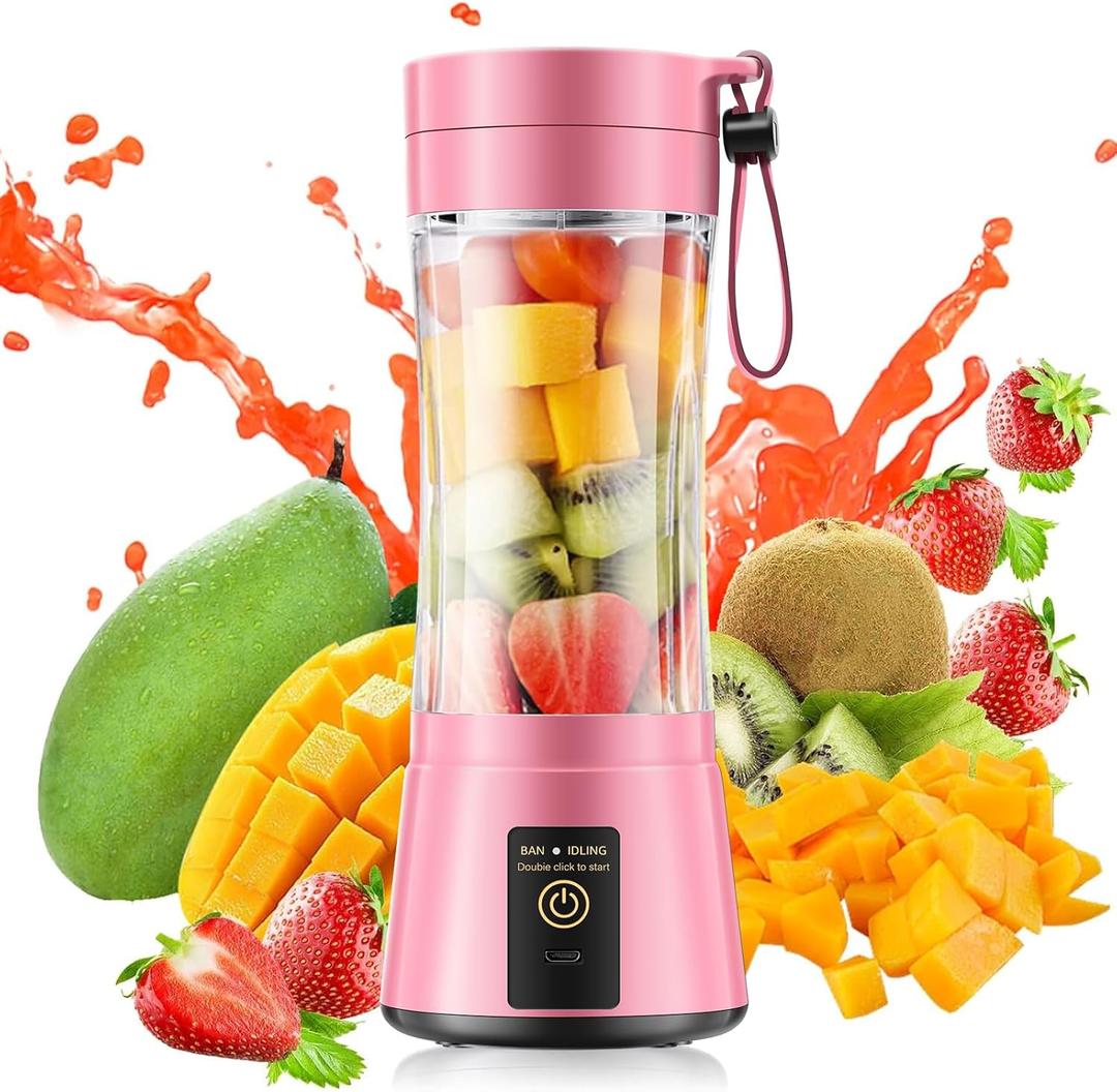 Portable Blender for Smoothies and Shakes - Mini Blender with 6 Stainless-Steel Blades for Powerful Mix Juicer with 380Ml Travel Cup for Picnic/Gym/Office