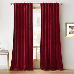 RYB HOME Red Velvet Curtains 102 inches, Back Tab Soft Fabric Room Darkening Thermal Insulated Luxurious Home Decor Curtains for Living Room Bedroom, W 52" x L 102", 2 Panels Set