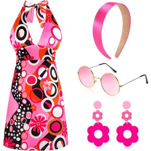 SATINIOR 4 Pcs 60s 70s Hippie Costume Women Retro Disco Outfit Groovy Dress Headband Earring Party Sunglasses for Halloween (Medium) SATINIOR 4 Pcs 60s 70s Hippie Costume Women Retro Disco Outfit Groovy Dress Headband Earring Party Sunglasses for Halloween (Medium)