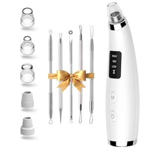 Rechargeable Blackhead Vacuum Pore Cleaner - 5 Attachments & 3 Suction Levels for Deep Facial Cleansing, USB-Powered Blackhead Remover for Women and Men (White)