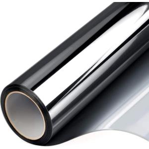 Window Privacy Film One Way Daytime Mirror Tint Treatments UV Heat Control Vinyl Stickers Sun Block Glass Paper Door Covering Reflective (Black Silver, 45.6 Inch x 7.2 Feet)