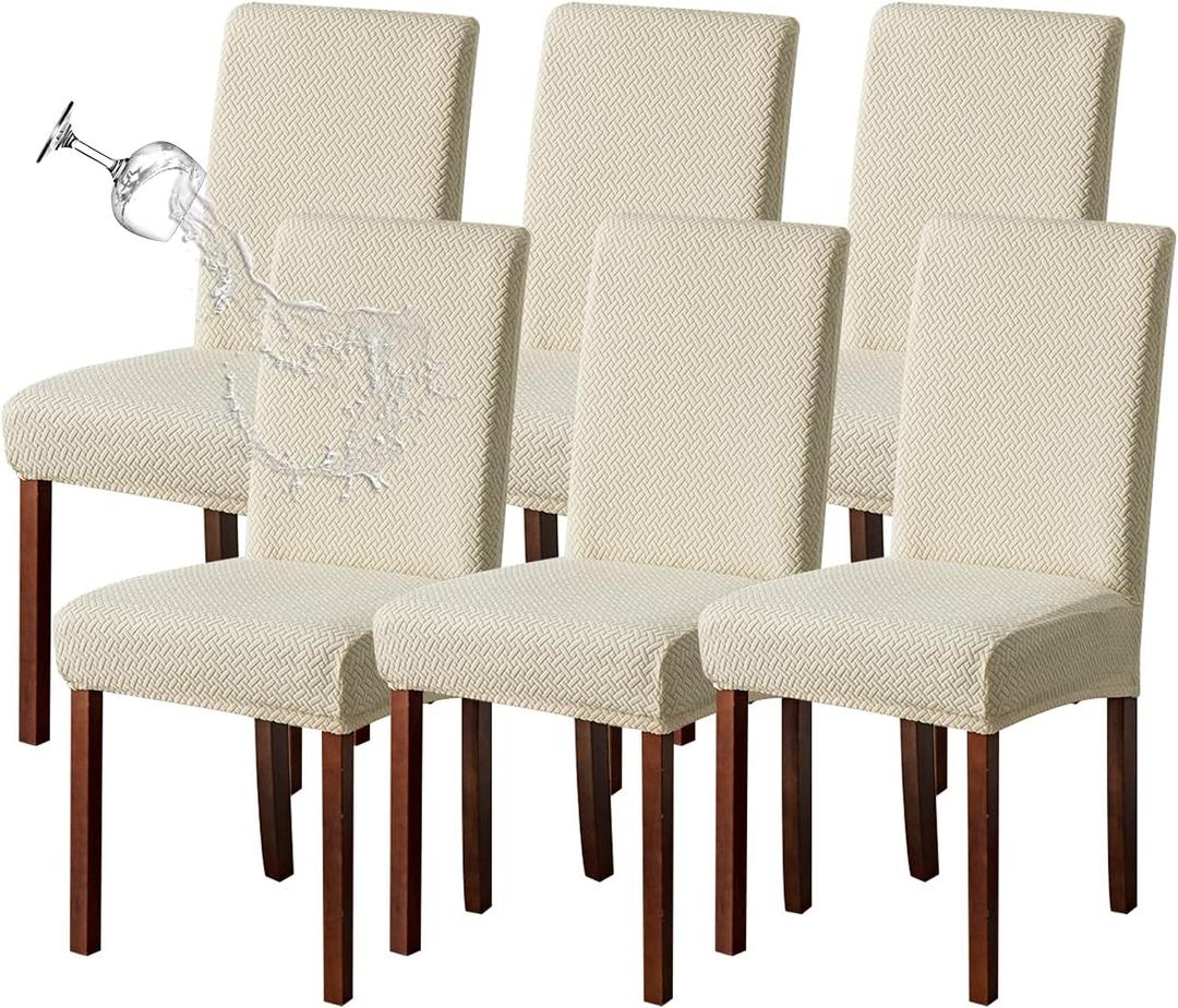Genina Waterproof Chair Covers for Dining Room 6 Pack Kitchen Chair Covers Parson Dining Chair Slipcover,Beige