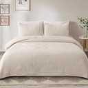 Exclusivo Mezcla Ultrasonic Twin Quilt Bedding Set, Lightweight Brich Beige Bedspreads Soft Modern Geometric Coverlet Set for All Seasons (1 Quilt and 1 Pillow Sham)