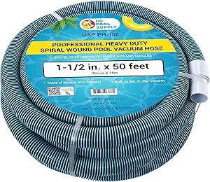 U.S. Pool Supply Pool Vacuum Hose - 1-1/2" x 50' Professional Heavy Duty Pool Hose for Inground, Spiral Wound with Kink-Free Swivel Cuff - Connect to Vacuum Heads, Skimmer, Cleaner, Filter Pump Inlet