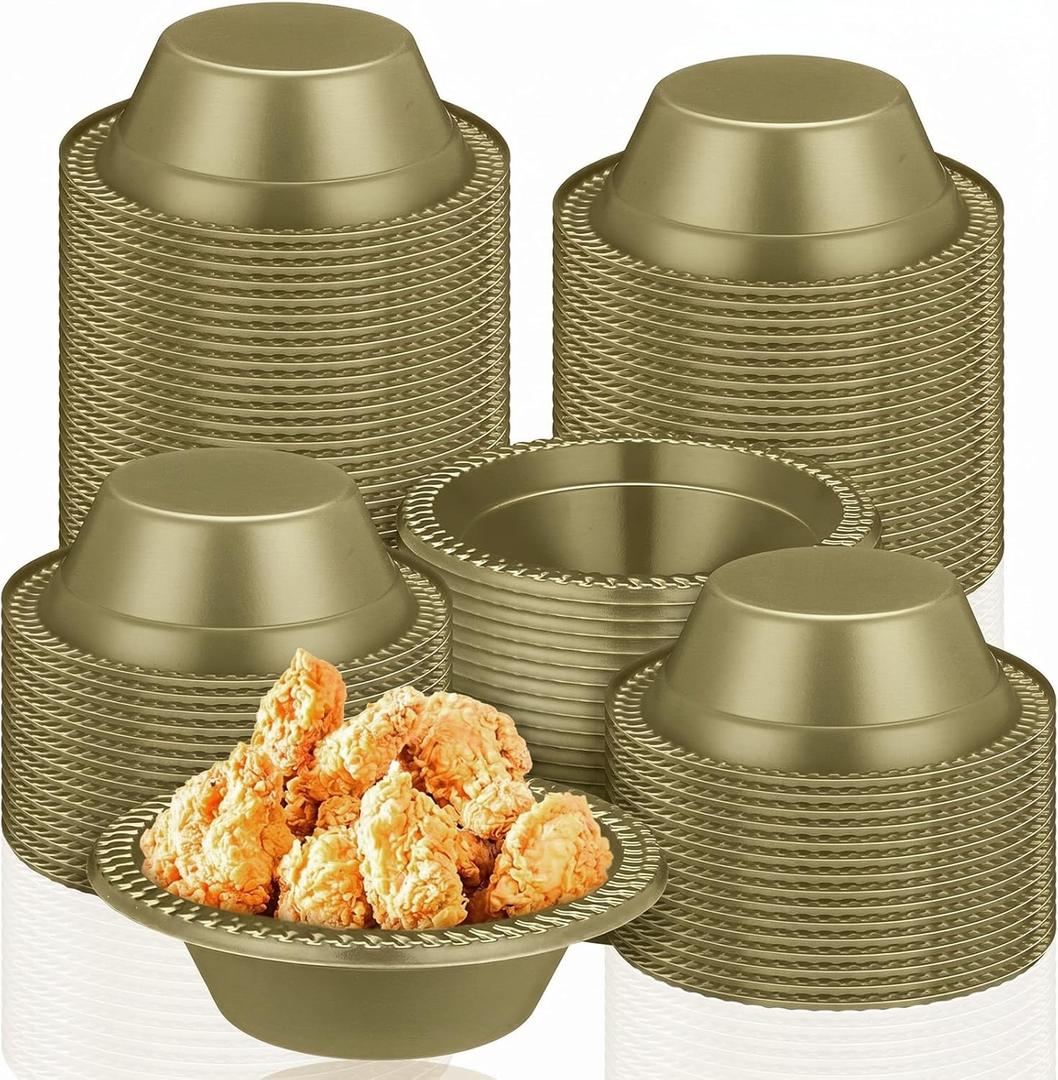 Lallisa 100 Pcs 12oz Gold Disposable Plastic bowls Dessert Cups Ice Cream Snack Salad Soup Food Serving Bowls for Party Favor Picnic