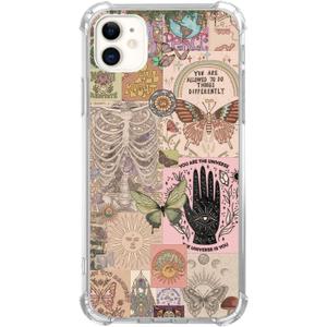 Hippie Vintage Aesthetic Collage Phone Case Compatible with iPhone 11Hippie Sun Butterfly Flower Pattern Slim Shockproof TPU Bumper Protective Cover Case for iPhone 11