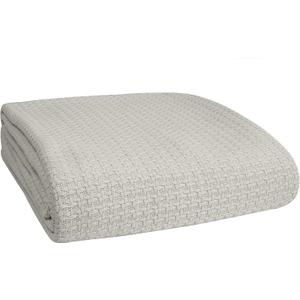 BELIZZI HOME 100% Cotton Bed Blanket, Breathable Bed Blanket Full Queen Size, Cotton Thermal Blankets Full Queen, Perfect for Layering Any Bed for All Season, Light Grey (Queen (90 in x 90 in))