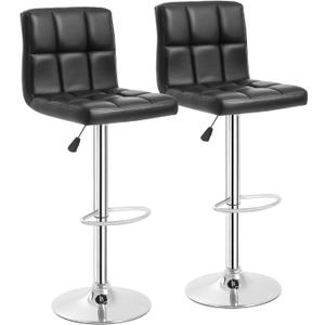 FDW Counter Height Swivel Bar Stools PU Leather Padded with Back,Set of 2 Height Adjustable Counter Stool Barstools Dining Chair,Black