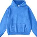 FAIABLE Mens Hoodies Pullover Oversized Hoodie Wash Plush Cotton Hooded Sweatshirt Vintage Heavyweight Hoodie Men Streetwear (M, Bright Blue)