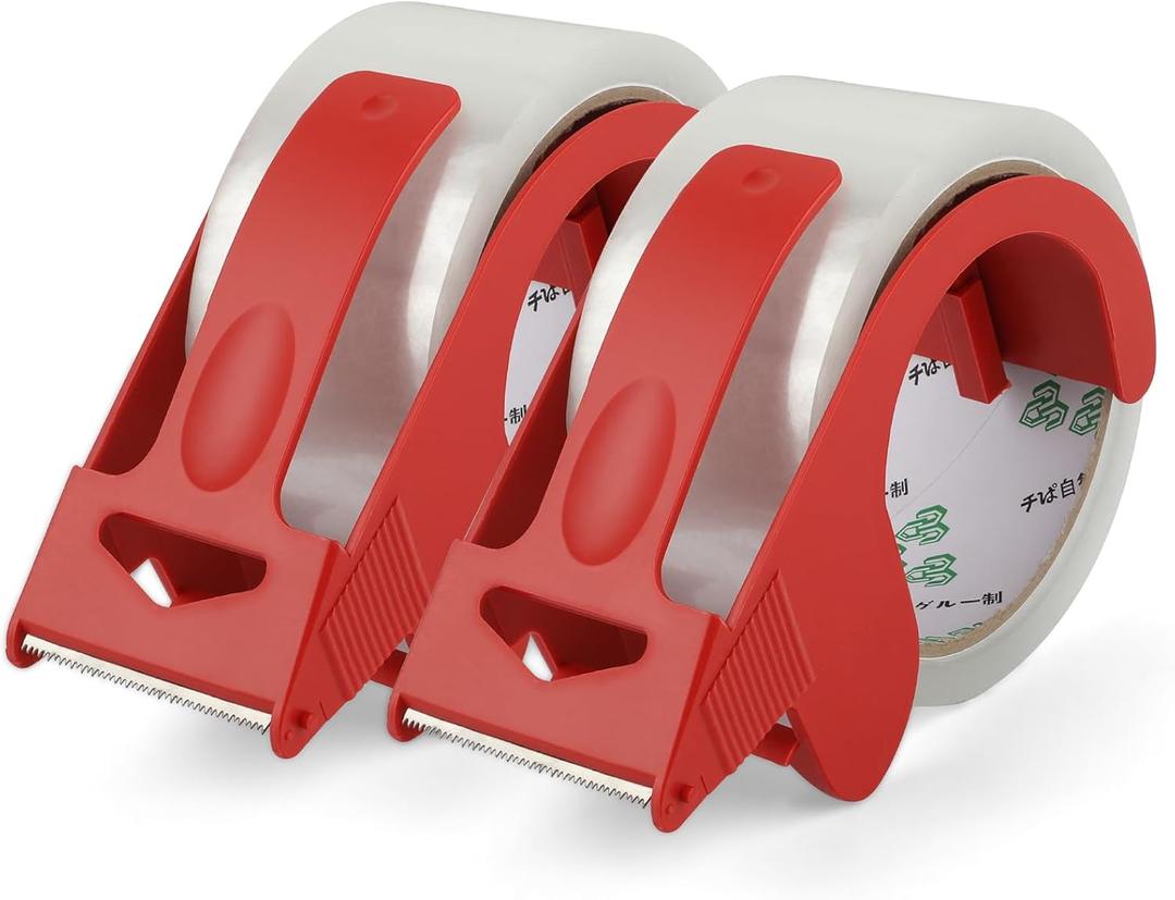 2 Rolls Packing Tape with Dispenser, 2 inch x 55 Yd Clear Packaging Tape, Heavy Duty Shipping Tape for Moving Boxes Shipping Mailing Gift Wrapping