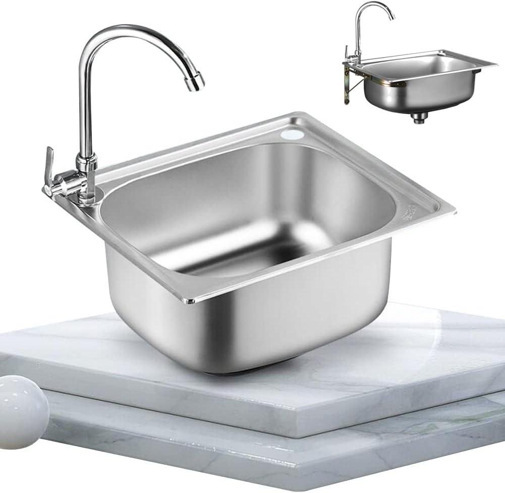 Small Kitchen Sink, Single Bowl Stainless Steel Sink Campervan RV for Undermount and Flushmount Intallation Reversible Drainer with Waste Pipes Clips for Laundry Room Bathroom Farmhouse