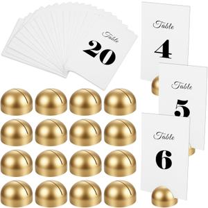 20 Pcs Round Table Number Cards Stands Modern Cursive Place Number 1-20 Gold Wooden Card Holders for Wedding Reception, Anniversary, Restaurant Events, Birthday Banquet, 4x6 Inches