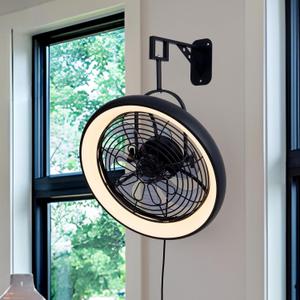 20-Inch Wall Mounted Fan with Lights and Remote Control for Indoor, Black