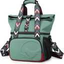 SUNNY BIRD Dual Compartment Lunch Bag Insulated Lunch Box for Women and Men (Green with boho strap)