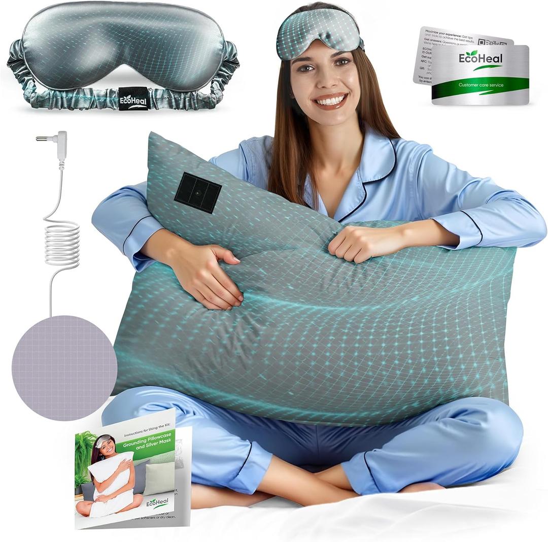 Grounding Pillowcase Queen Size with 12% Silver Fiber, 4% Silk, 84% Cotton - SGS Certified Earth Grounded Pillow Case - Conductive Pillowcase for Better Sleep - 20 x 30 Inch, Gray