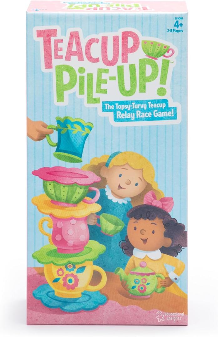 Educational Insights Teacup Pile-Up - Relay Race Games for Kids, Gross Motor Preschool Games for 4 Year Olds, Birthday Party Activities, Matching and Patterning Toddler Game