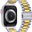 EPULY Compatible with Apple Watch Band 42mm 44mm 45mm 38mm 40mm 41mm, Business Stainless Steel Metal Wristband for iWatch SE Series 7 6 5 4 3 2 1 for Men Women (Silver+Gold, 45mm 44mm 42mm)