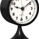 AYRELY 3" Cute Analog Alarm Clock,Small Retro Table Clock Battery Operated,Slient Metal Desk Clock with Light for Living Room Decor,Bedroom,Bedside,Shelf (Black)
