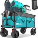Collapsible Wagon Cart with Big All-Terrain Beach Wheels, Foldable Heavy Duty Wagons with Cup Holders, Utility Carts for Camping, Garden, Outdoor, Grocery, Sports. Turquoise