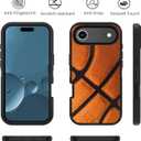 for iPhone 17 Air Case, Heavy Duty 3 in 1 Hybrid Military Grade Shockproof Drop Full-Body Protective Cover for iPhone 17 Air (6.6 Inch, 2025), Basketball Surface