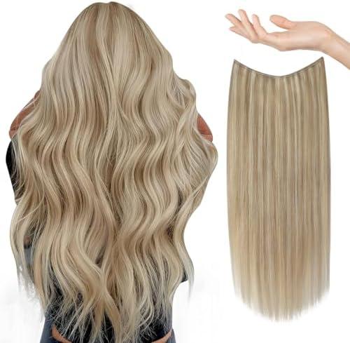 Sunny Blonde Hair Extensions 18 Inch Wire Hair Extensions Ash Blonde Highlights Light Blonde Secret Hair Extensions Invisible Human Hair Extensions Fish Line Hair Extensions 80G