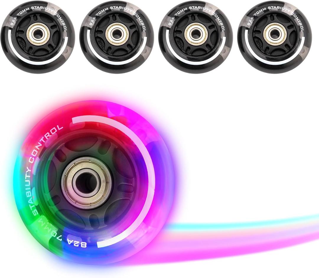 2PM SPORTS 4 Pack 70mm, 82A Inline Skate Wheels with ABEC-7 Bearing, Indoor/Outdoor Inline Skates Wheels - 70 MM (Black)