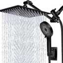 Shower Head,10 Inch High Pressure Rain Shower Head with Handheld Spray Combo, Adjustable Dual Rainfall Shower Head - Showerhead Comb Set with Extension Arm - 60 Inch Long Shower HoseBlack