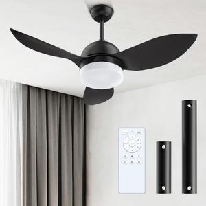 ROMASS Ceiling Fan with Lights Remote, LED Black Ceiling Fans 38" with Quiet DC Reversible Motor 6-Speeds Dimmable Light Ceiling Fan Indoor/Outdoor for Bedroom, Kitchen, Dining Room, Patio