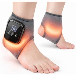 2 Pack Cordless Ankle Massager for Pain Relief with Heat, FSA Eligible Heated Foot Massager for Neuropathy, Ankle Heating Pad with Massage, Triple Therapy Ankle Wrap for Plantar Fasciitis, Gray