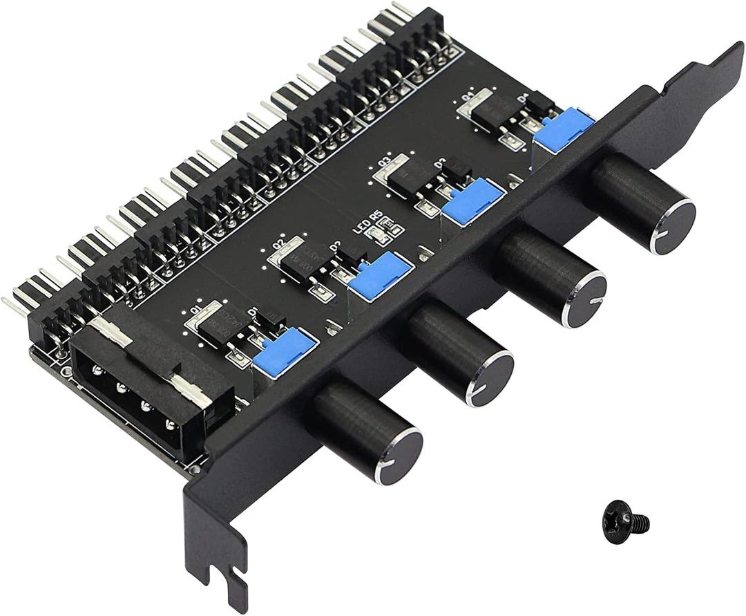 SinLoon 4 Knob Cooling Fan Speed Controller PC 8 Channels 12V Fan Hub for CPU Case HDD VGA PWM PCI Bracket- 4Pin Interface Power Supply (4 Pin 4Knob)