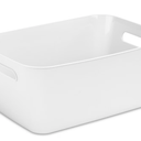 StarPlast 6 Pack Plastic Storage Bin with Handle, White Bathroom Kitchen Organizer Bin for School, Office, Classroom, Hand Soaps, Shampoos, Lotion, Conditioners, Hand Towels, Cosmetic, Snacks, 9.65x6.7x4.2 in