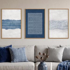 Aryroi Navy Blue and White Abstract Framed Canvas Wall Art Set- 16"x24"x3