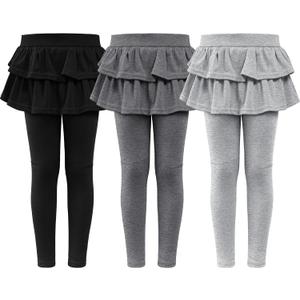 Girls Leggings with Skirt for Girls Kids School Uniform Pants Toddler Ruffle Pants Tutu Pull On Warm Clothes (7-8 Years, Black, Dark Gray, Light Gray)