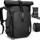 K&F CONCEPT Camera Backpack, Camera Bag with 15.6 Inch Laptop Compartment, Roll Top&Front Pocket Expandable Camera Backpack with Side Access for Photographers
