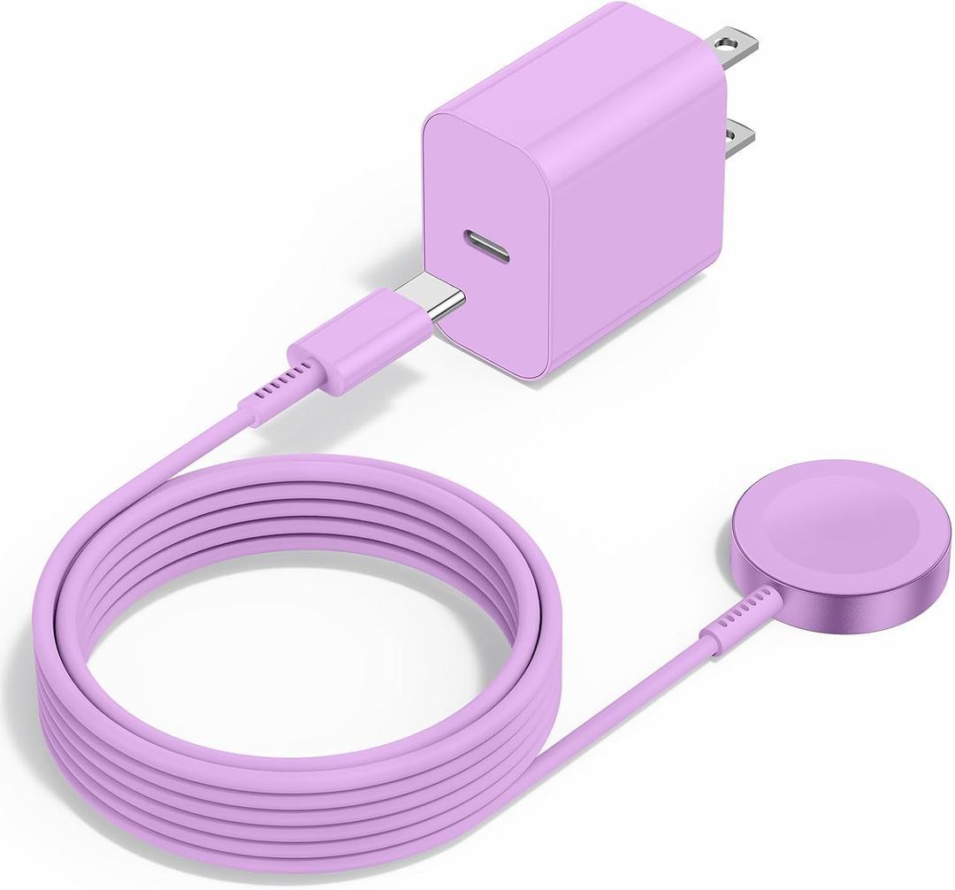 Gyusity Upgraded Apple Watch Charger, Magnetic iWatch Fast Charger to USB C Cable 6ft with USB C Charger Block for iWatch Series Ultra/9/8/7/6/SE/SE2/5/4/3, Purple