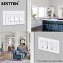 [2 Pack] BESTTEN 4 Gang Mid-Size Screwless Outlet Cover, Midway Decorative Wall Plate, USWP6 Gloss Snow White, Midsize H4.88" x W8.58"