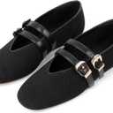 Mary Jane Shoes for Women Mesh Ballet Flats with Adjustable Double Buckle Strap Comfortable Slip On Dress Shoes for Daily (7.5)